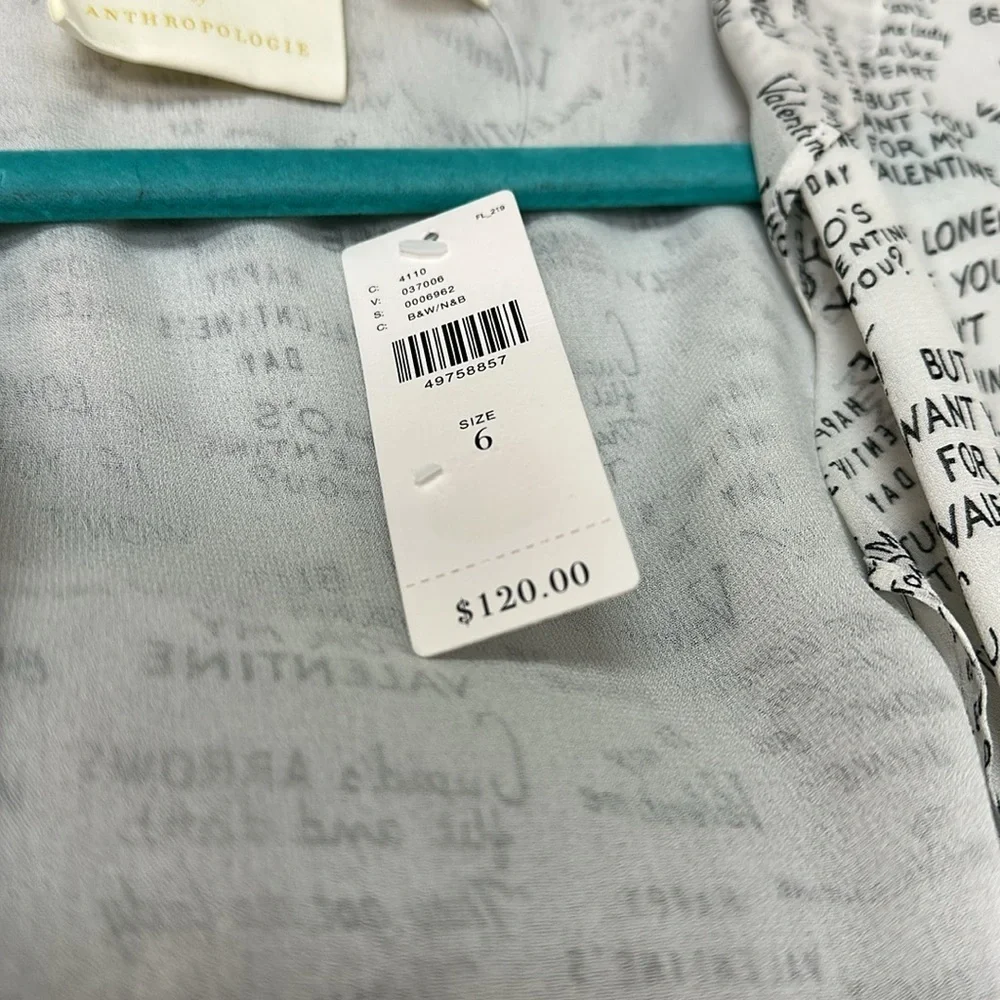 Maeve from ANTHROPOLOGIE love Note valentine romantic script Wrap Top Size 6 NWT - Picture 7 of 7